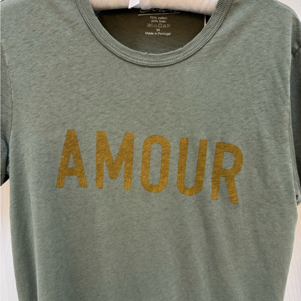 Elan Olive Tee with Gold 'Amour' Design